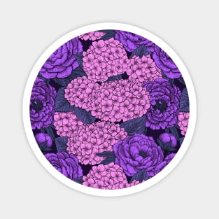 Peony and hydrangea in pink and violet Magnet